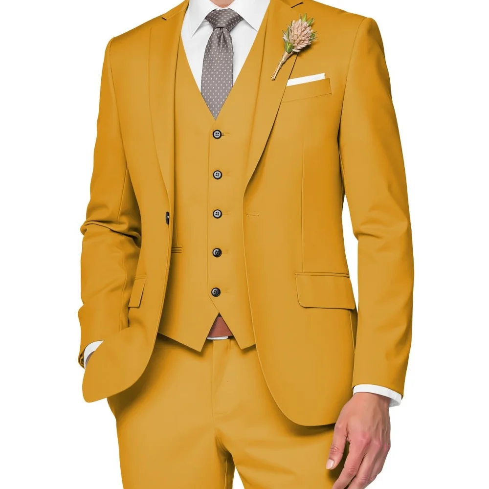 ชุดสูทผู้ชายสำหรับงานแต่งงานหรืองานเต้นรำ แบบสลิมฟิต 3 ชิ้น ดีไซน์หรูหรา เหมาะสำหรับงานธุรกิจและงานลำลอง