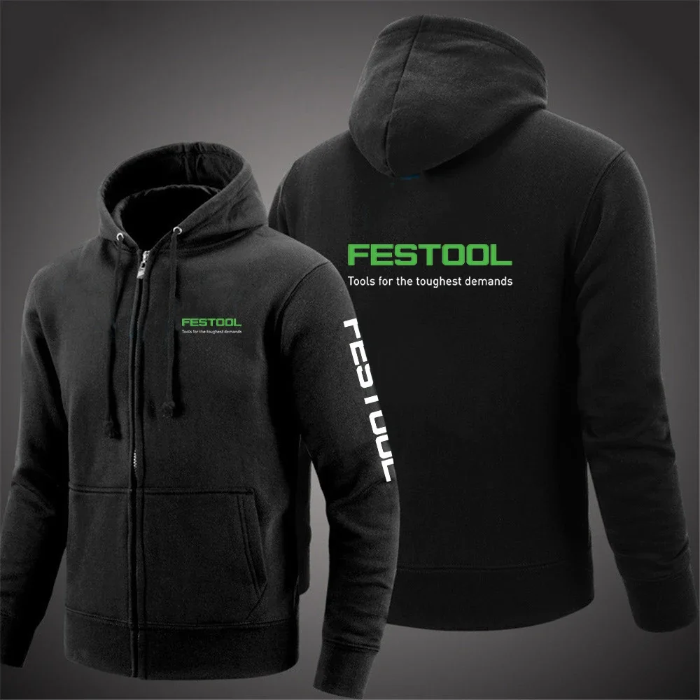 2024 Spring Autumn Men's Festool Tools Logo Print Casual Harajuku Classic Solid Color Sweatshirt Streetwear Loose Hooded Hoodies