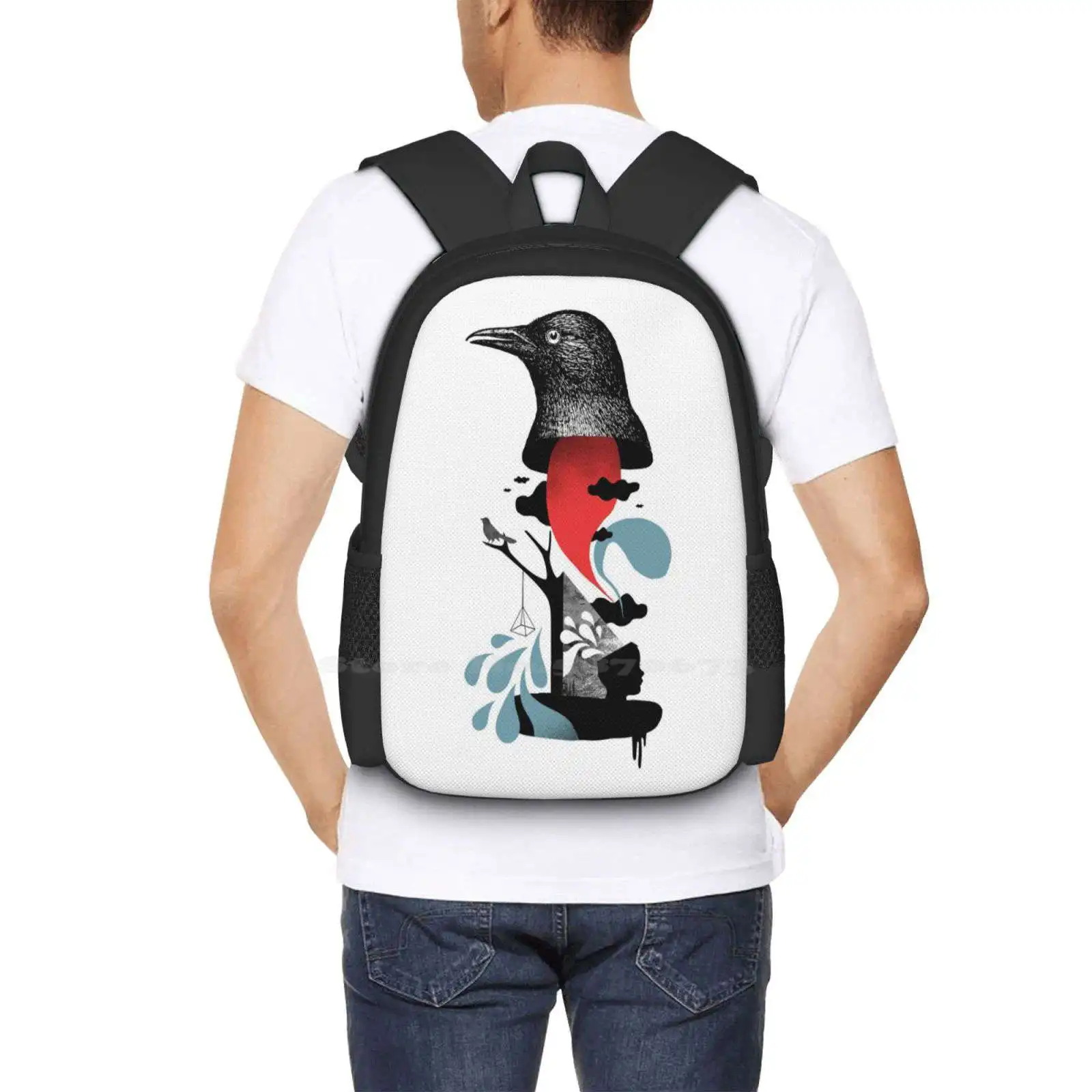 حقيبة مدرسية لغسل الدماغ ذات سعة كبيرة على ظهره للكمبيوتر المحمول غسول الدماغ سريالي مجردة الغراب اللوالب الدوامات غريبة غريبة ملتوي الغيوم #6