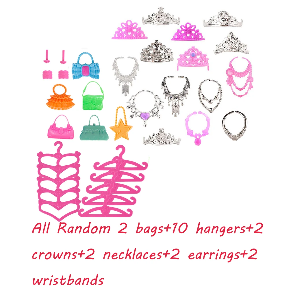 52 szt./zestaw Akcesoria dla lalek = 10*Ubranka dla lalek + 42*Akcesoria dla lalek Buty dla lalek Naszyjniki Okulary Wieszaki Dla lalek 30 cm, Prezent dla dziewczynki