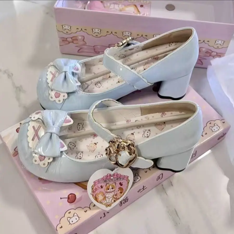 

Kawaii Kitten With Lolita Cat Paw Bow Cute Cat Head Shoes With Sweet High Heels Women's Single Shoes Cosplay Wear 2026 New Ins
