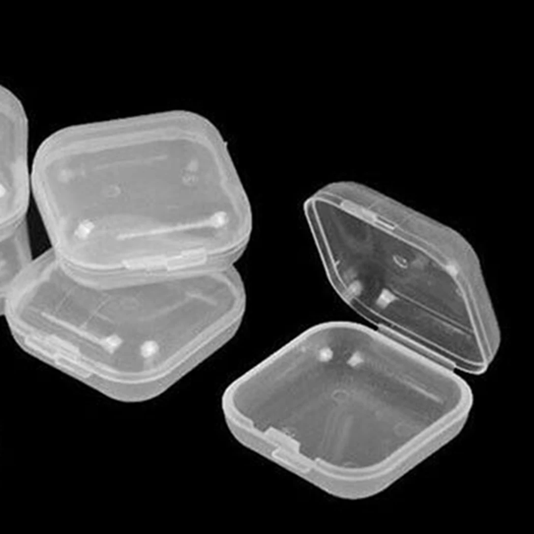 20Pcs Mini Transparent Plastic Small Square Box Hook Jewelry Earplug Storage Box Organizer Medicine Box  Collection Box