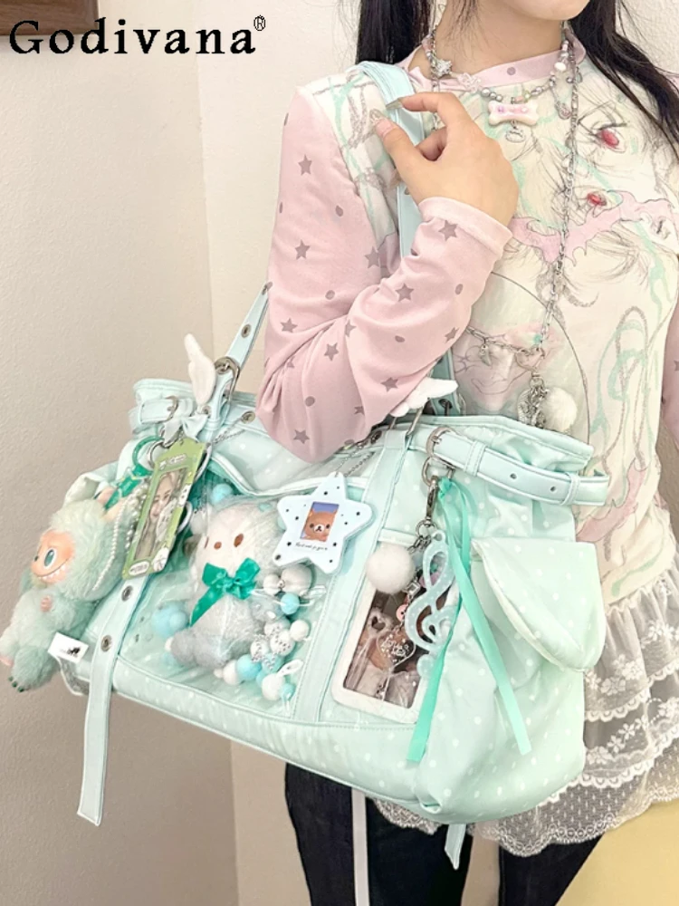 

Japanese Original Lolita Large Capacity Polka Dot Pain Bag Daily Casual Commuting Versatile Crossbody Bag for Women