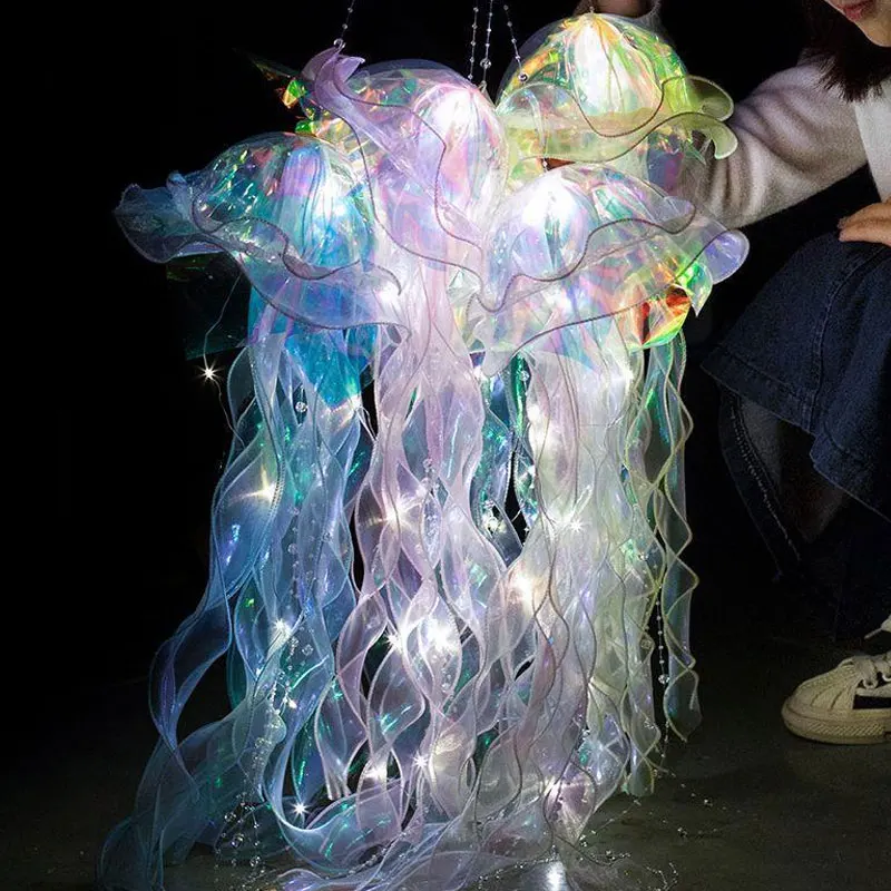 Lâmpada Jellyfish para crianças, lanterna portátil, quarto das crianças, luz da noite suspensa, sereia colorida, festa oceânica, decoração de casa