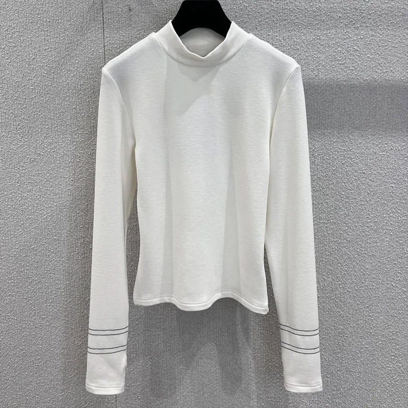 

High quality 100% pure cotton slim-fit women's down base top, long sleeved t-shirt for autumn and winter 251213146