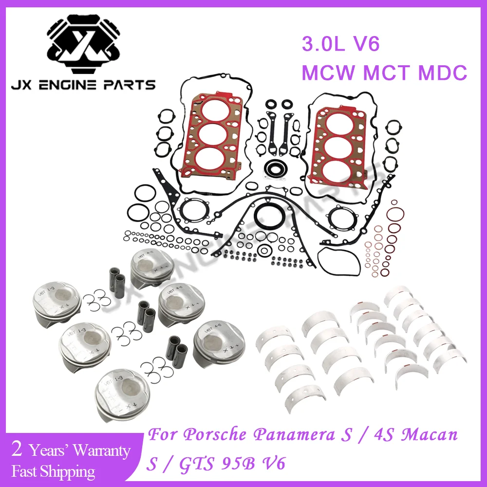 Anillo de pistón del motor, cojinete de varilla principal, juego completo de juntas para Porsche 3,0 Panamera S 4S 970 Macan S GTS 95B 3.0L V6 MCW MCW MCT MDC