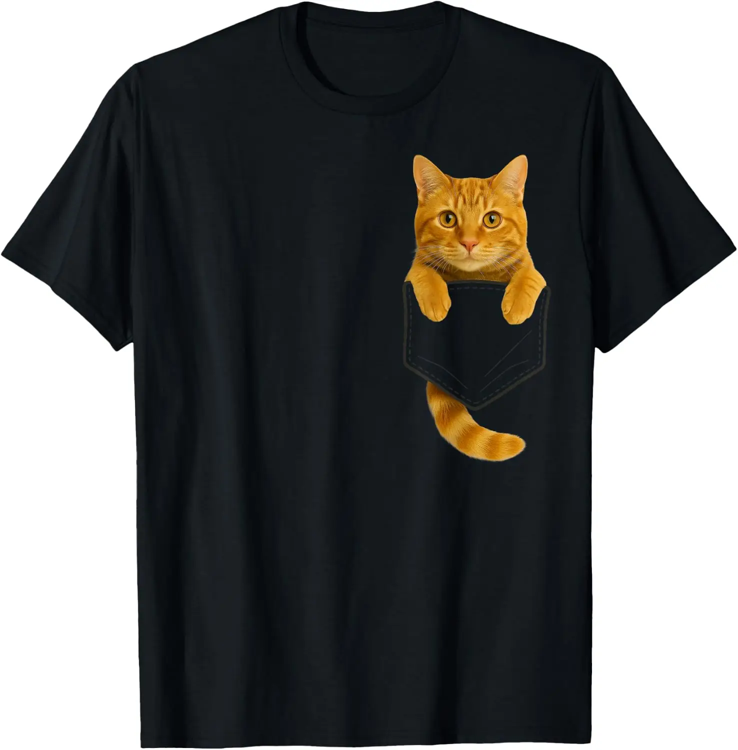 Men's Graphic Print T‑Shirt, Casual Short Sleeve Crew Neck Tees, Summer Daily Wear Soft Cotton Tops for Male. Cute Tabby Pocket Funny Gifts Mom Dad Cat Lover T-Shirt