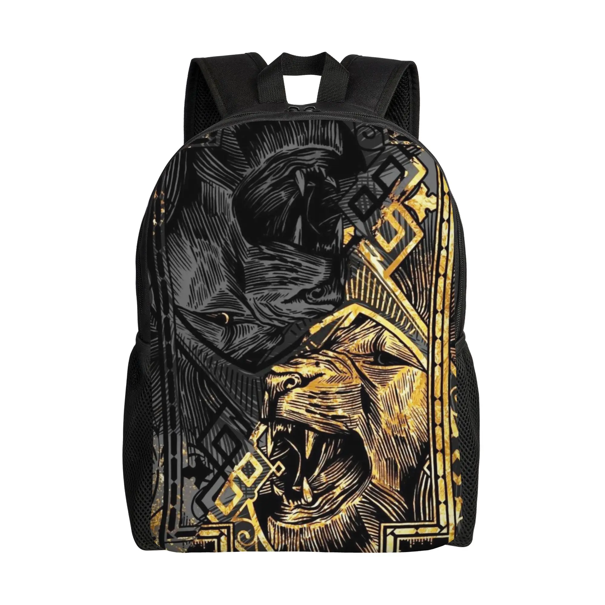 Knapsack Back to school season Ornate Vintage Golden Lion  Snack Storage Backpack