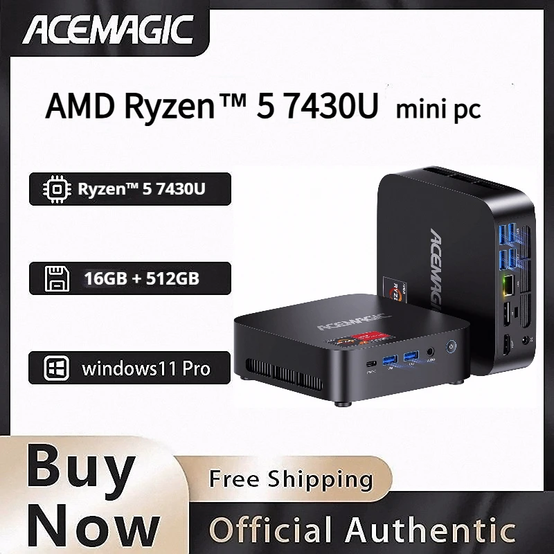 AMD Ryzen 5 7430U 6-rdzeniowy mini komputer do gier |   Komputer stacjonarny z 16 GB RAM i 512 GB SSD |   Obsługa trzech ekranów do multitaskingu i pracy