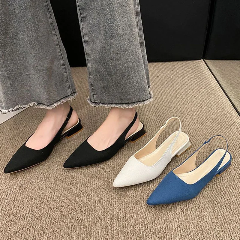 Spring Summer Women's Heels Fashion Pointed Toe Pumps Slingbacks Sandals Comfortable Small Heel Slip-on Shoes Lady Casual Shoes