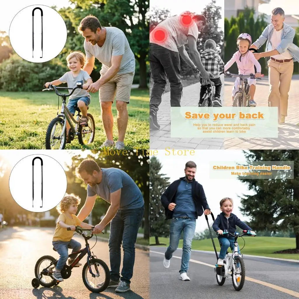 92ME Child Balance Practice Push Handle for Kid Bike Use, Rear Mount Adult Assist Bar with Top Handhold and Pace Control