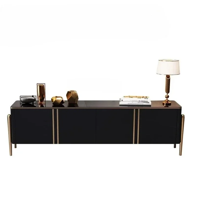 

Light luxury marble TV cabinet, paint glossy living room TV cabinet coffee table combination high foot53