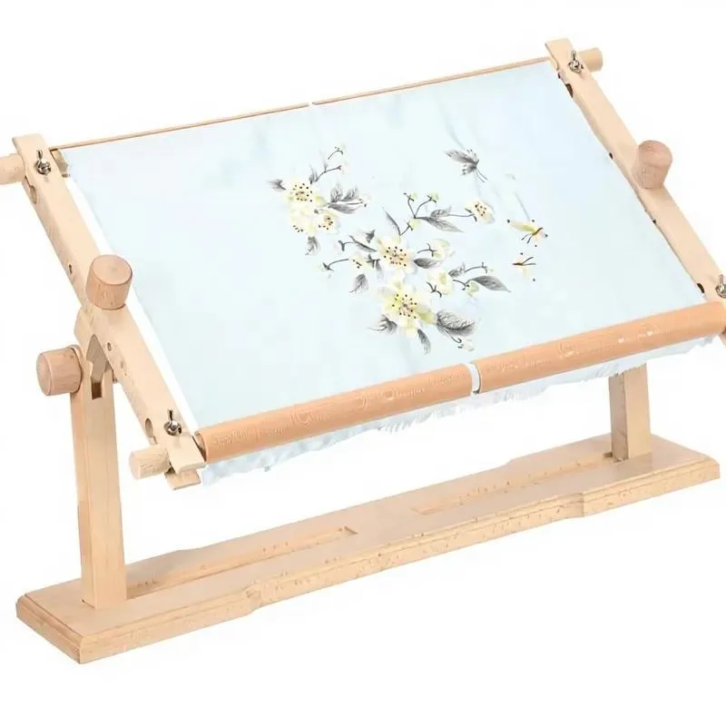Adjustable Rotating Beech Wood Embroidery Ring Holder Rectangular Cross Stitch Stand Scroll Frame DIY Art Tool