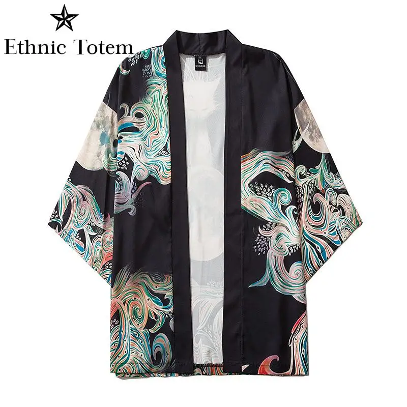 Fox Japanese Kimono for Men Women Cardigan Yukata Samurai Cosplay Haori Traditional Asian Clothes