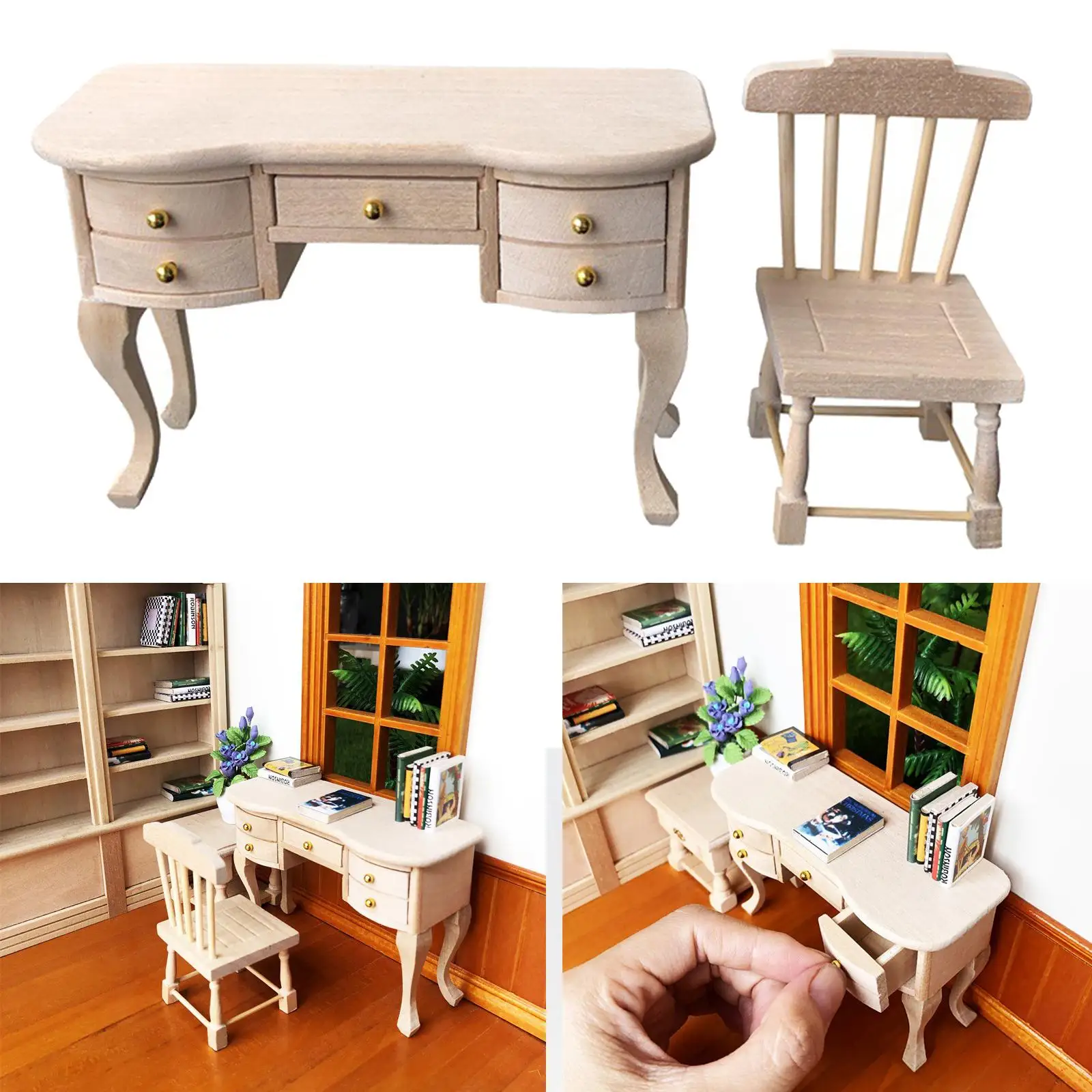 

Деревянный стол для кукольного домика 1:12, мини-аксессуар для кукольного домика, миниатюрная мебель