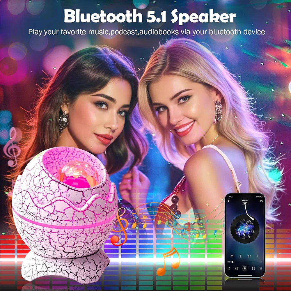 Dinosaur Egg Galaxy Star Projector Starry Light with Wireless Music Player LED Night Lamp with White Noise Nebula Remote Control