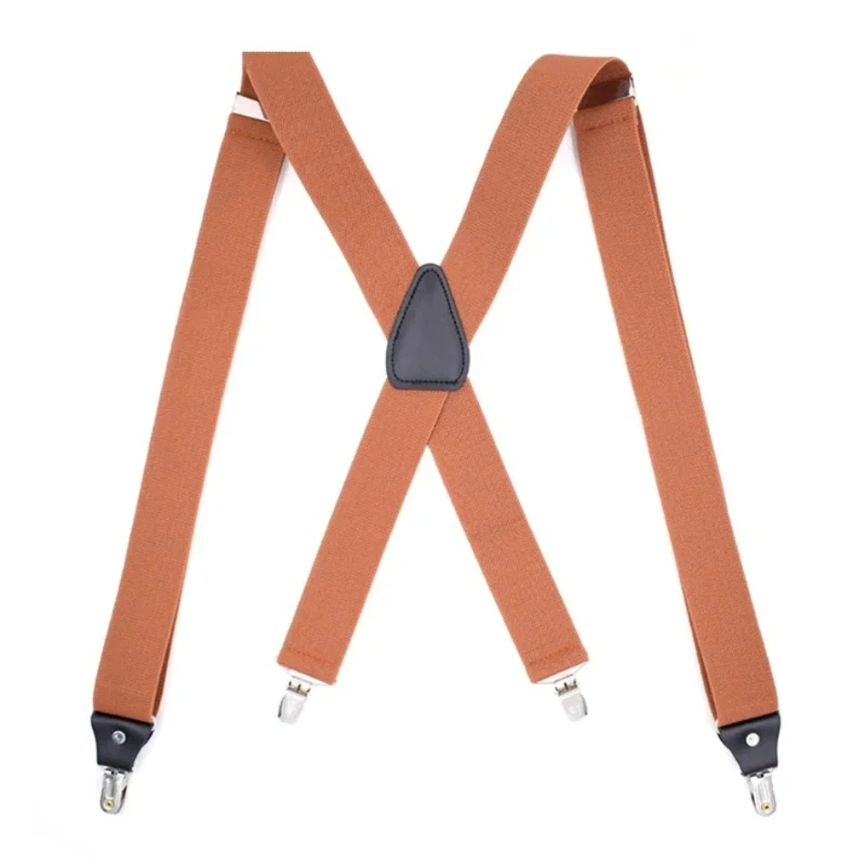 ブラウンメンズサスペンダー-シャツ用-120cm-4クリップ-トラウザーストラップ-xバック-ウェディング-ヴィンテージ-男性用サスペンダーベルト-伸縮性-グレー-ワイドブレース