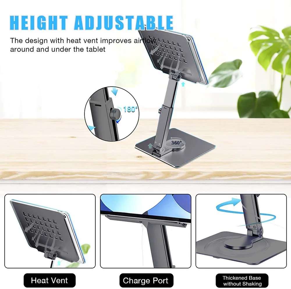 Tablet Stand Desk Riser 360° Rotation Multi-Angle Height Adjustable Foldable Aluminum Holder Dock For Xiaomi iPad Tablet Laptop