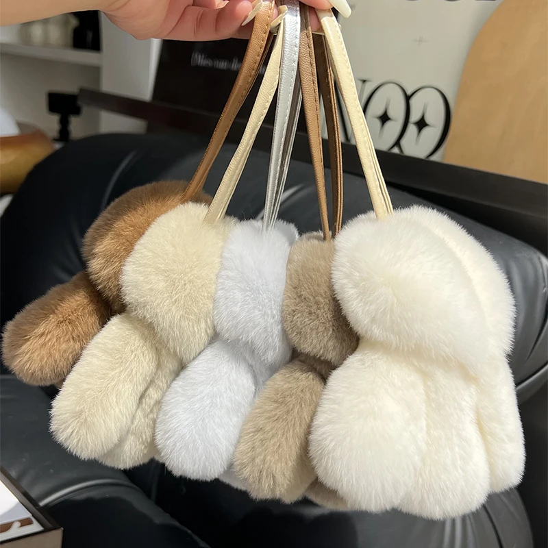 Rex Rabbit Fur Keychain Small Clothes Modeling Keychain Fur Pendant Key Chain Keychain Fluffy Keyring Gift For Women Bag Charms