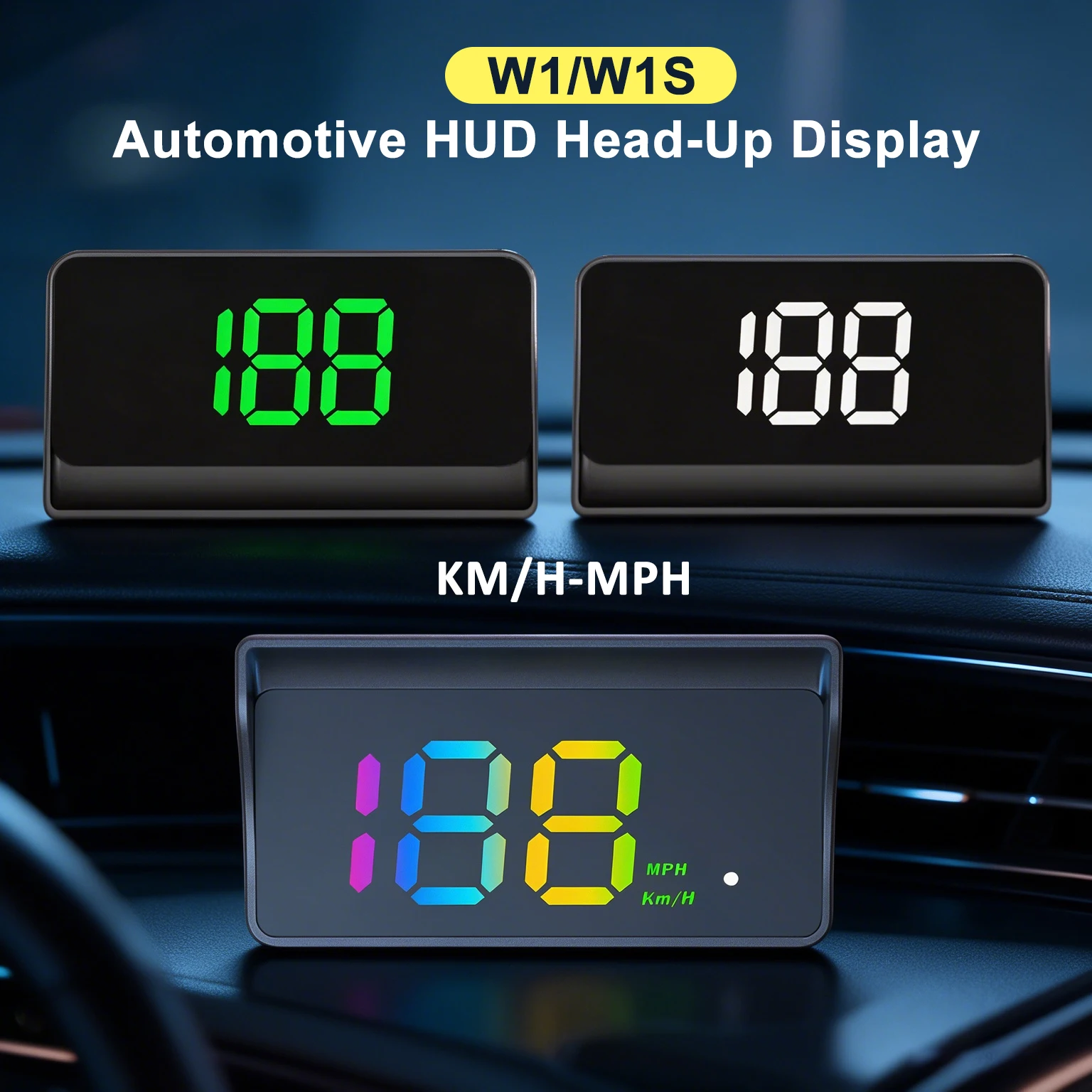 W1/W1S Car High-Definition Display KMH/MPH Digital HUD Windshield Projection Suitable for All Automotive Electronic Components