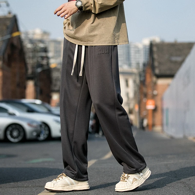 

Men's Straight Leg Loose Fit Spor Casual Pants Heavyweight Sweatpants American Street Sle Hip Hop Long Trousers