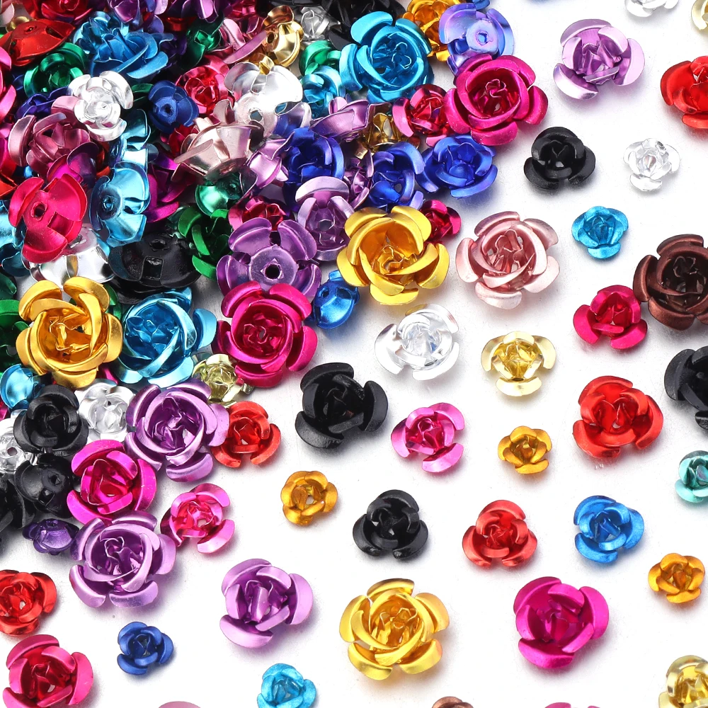 50/100 Stück Aluminium-Rosenblüten, Metallblumen in verschiedenen Farben für Hochzeiten, Partys, DIY-Schmuckherstellung, Basteln, Ohrringe, Kopfschmuck, Dekoration