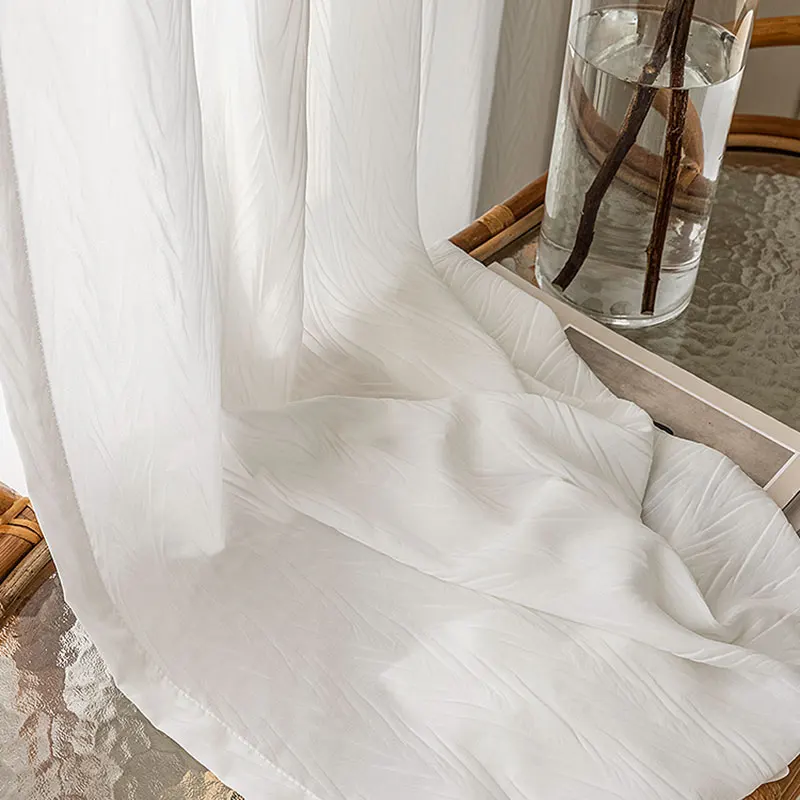 

Modern 3D Dovetail Texture Crumpling Tulle Curtains for Living Room, White Sheer Voile Window Curtain for Bedroom, Drapes Blinds