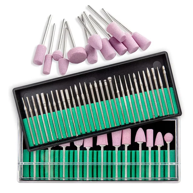 YIKOOLIN 12/30Pcs Nail Drill Bits Kit Quartz Stone Rotary Burr Cutters 2.35mm Shank Manicure Pedicure Grinding Tools Gifts
