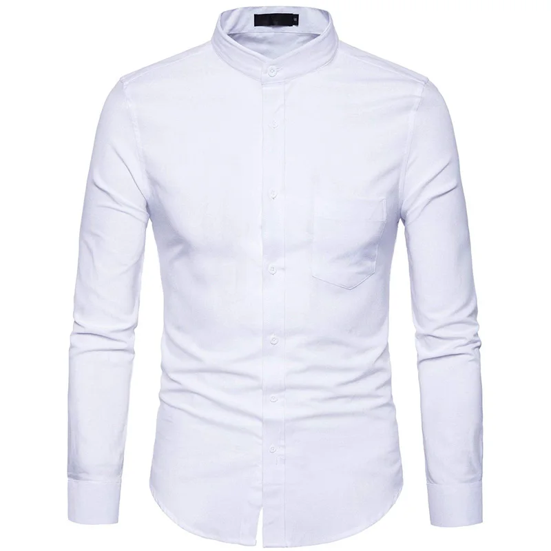 Oxford Baumwolle Hemd Männer 2022 Frühling Casual Slim Fit Stehkragen Herren Kleid Shirts Langarm Solide Chemise Homme Armee grün