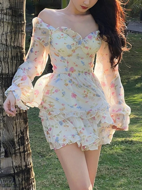 Mini Dresses Korean Summer Floral Korean Dress Mini One Piece Dress Korean V 2023 Aliexpress