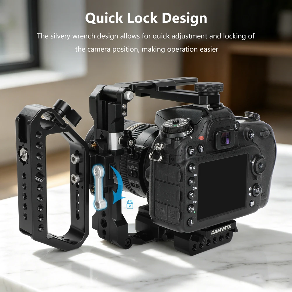 CAMVATE D-Style Top-Griff mit NATO-Klemme und 1/4"-20 3/8"-16 Positionierlöchern, Cold Shoe für SONY Fuji Nikon DSLR Kamera-Cage – Detail 7