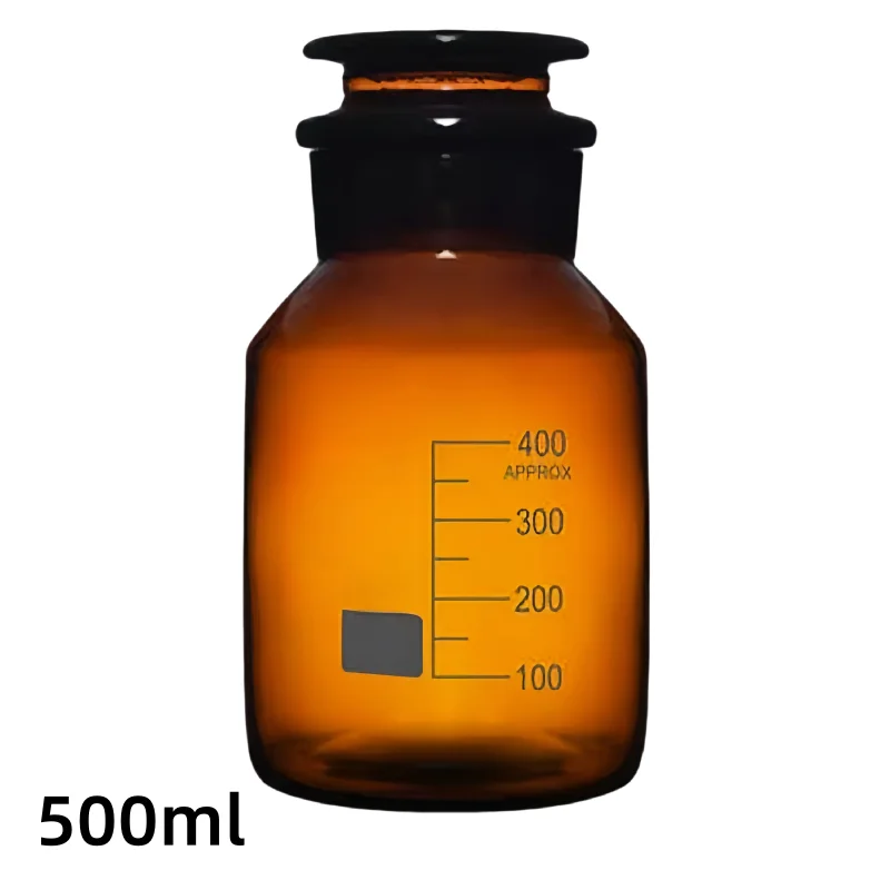 Wide-Mouth Bottles Brown Borosilicate Glass Reagent 500ml - Graduated Clear Lab BottlesPrecision Markings JVLAB