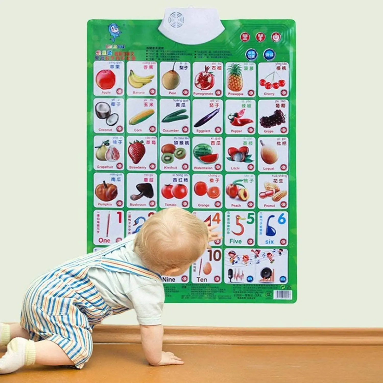 Kids Educational English Chinese Sound Wall Chart Poster for Children Toddlers Home Preschool Kindergarten Early Learning Toy