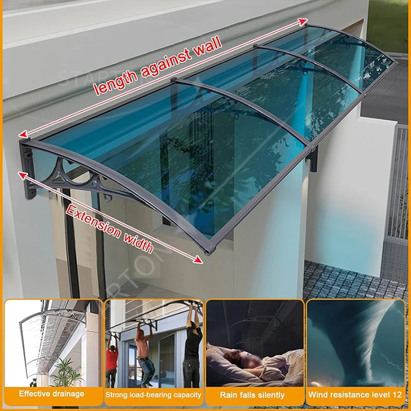 Outdoor Aluminum Awning with Durable Polycarbonate Sheet, Ideal for Window or Door Shade, Rain and UV Protection, All Year