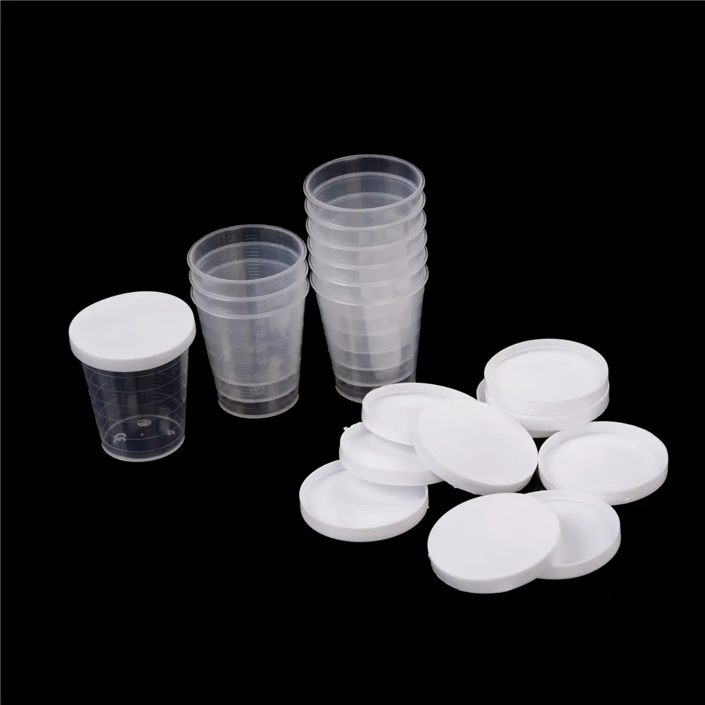 10Pcs 30ml Plastic Lab Test Liquid Measuring Container Cups with Cap