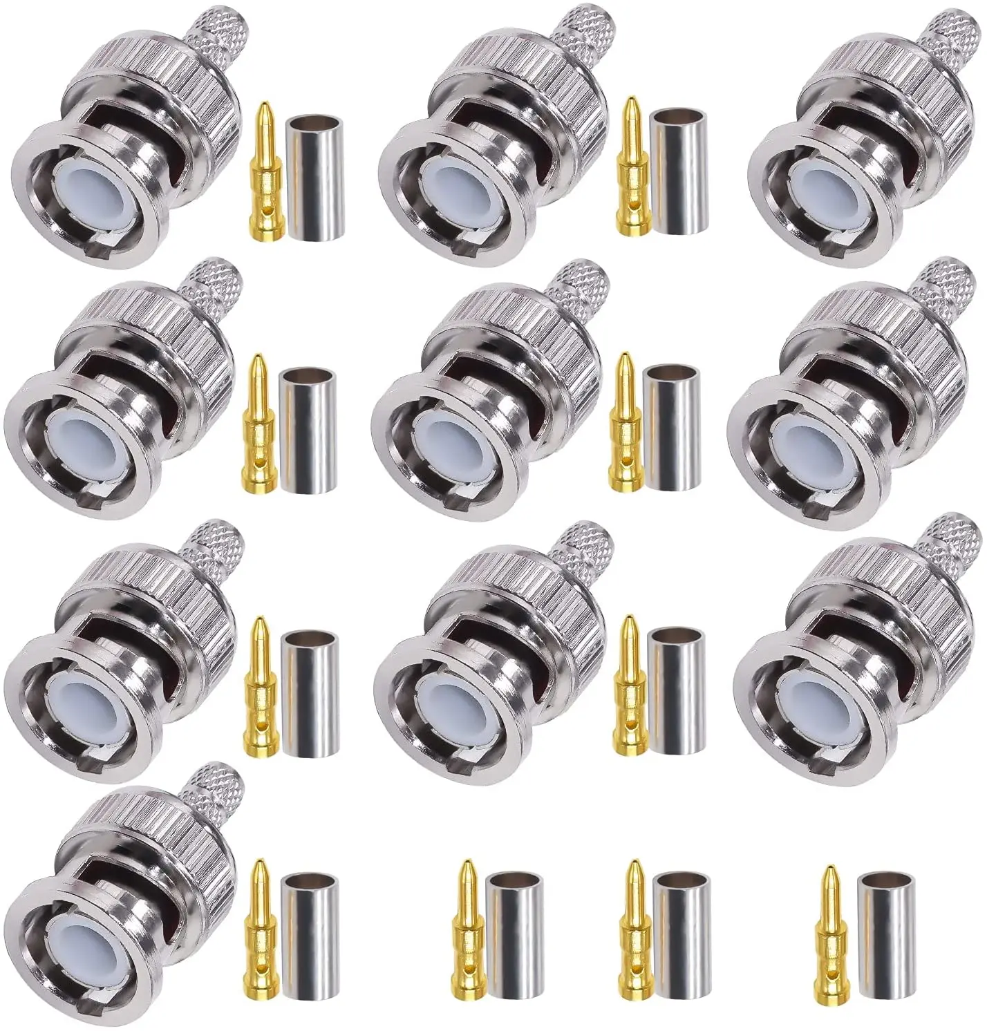 TUOLNK  BNC Male Connector BNC Male Plug Crimp Connector 10 pcs for RG58 RG142 Coaxial Cable BNC Type Solder Converter