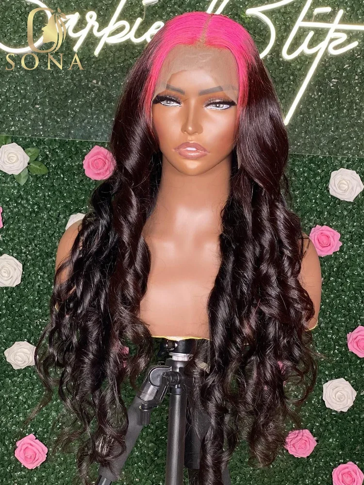 Hot Pink Roots Color Wig 13X4 13X6 Lace Front Wig Human Hair Ombre Red Blue Green Purple 4X4 5X5 Lace Closure Wig Body Wave