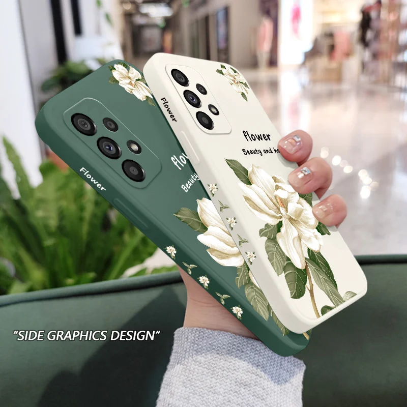Чехол с цветами магнолии для Samsung Galaxy A73 A53 A33 A23 A13 A03 A72 A52 A52S A32 A22 A12 A02 A02S A71 A51 A31 A21S 4G 5G Cover