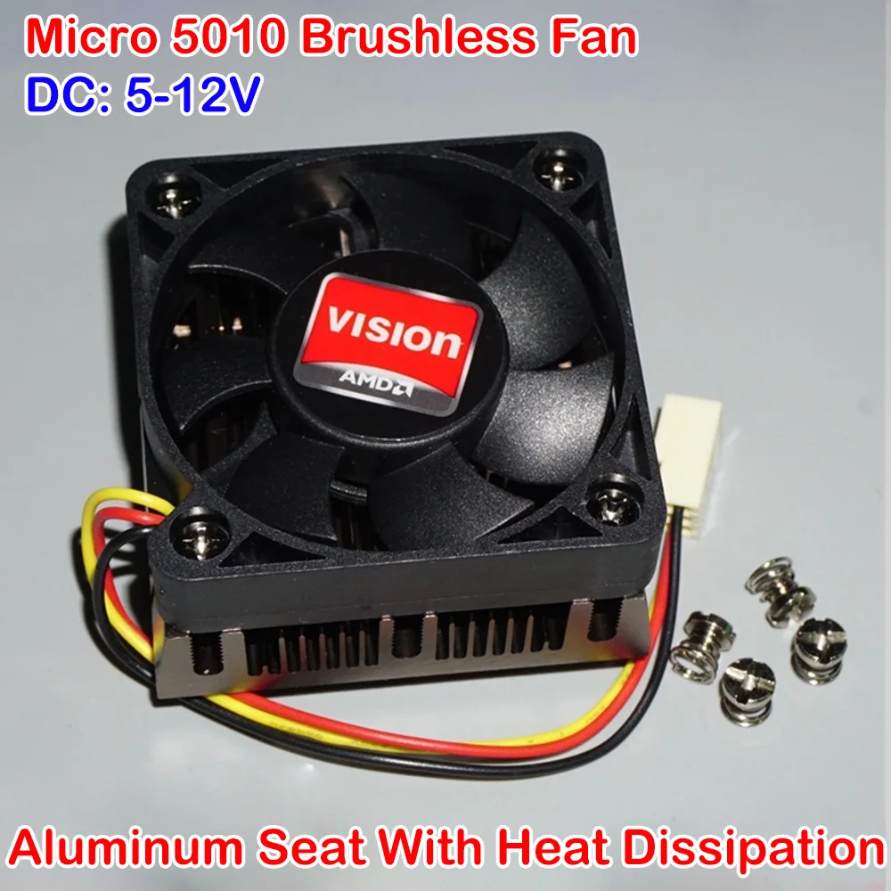 Mini 50*50*25mm Cooling Fan DC 12V 1W Brushless Fan Chassis Heat Dissipation Fan DC 6V-12V Silent Micro with Aluminum Alloy Heat