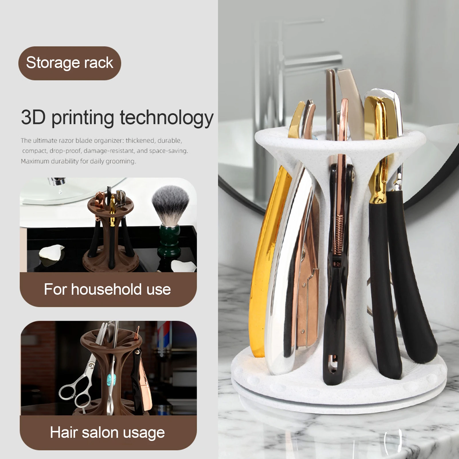3D Printed Hairdressing Tools Organizer Rotating Display Stand for Scissors and Razors Barber Shop Accessory Storage Rack