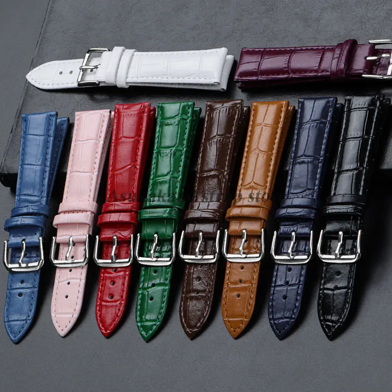 12/13/14/15/16/17/18/19/20/21/22/24mm Slub Pattern Bracelet for Seiko for Omega Calfskin Leather Watchband Men Women Watch Strap