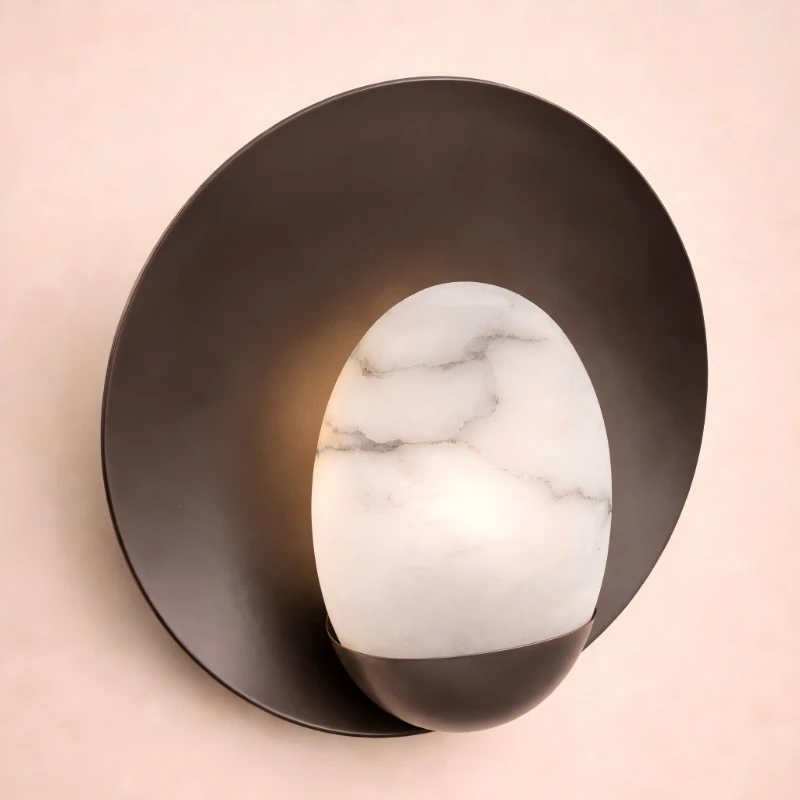 French light luxury minimalist natural marble wall lamp, Italian minimalist postmodern model villa bedside wall lamp