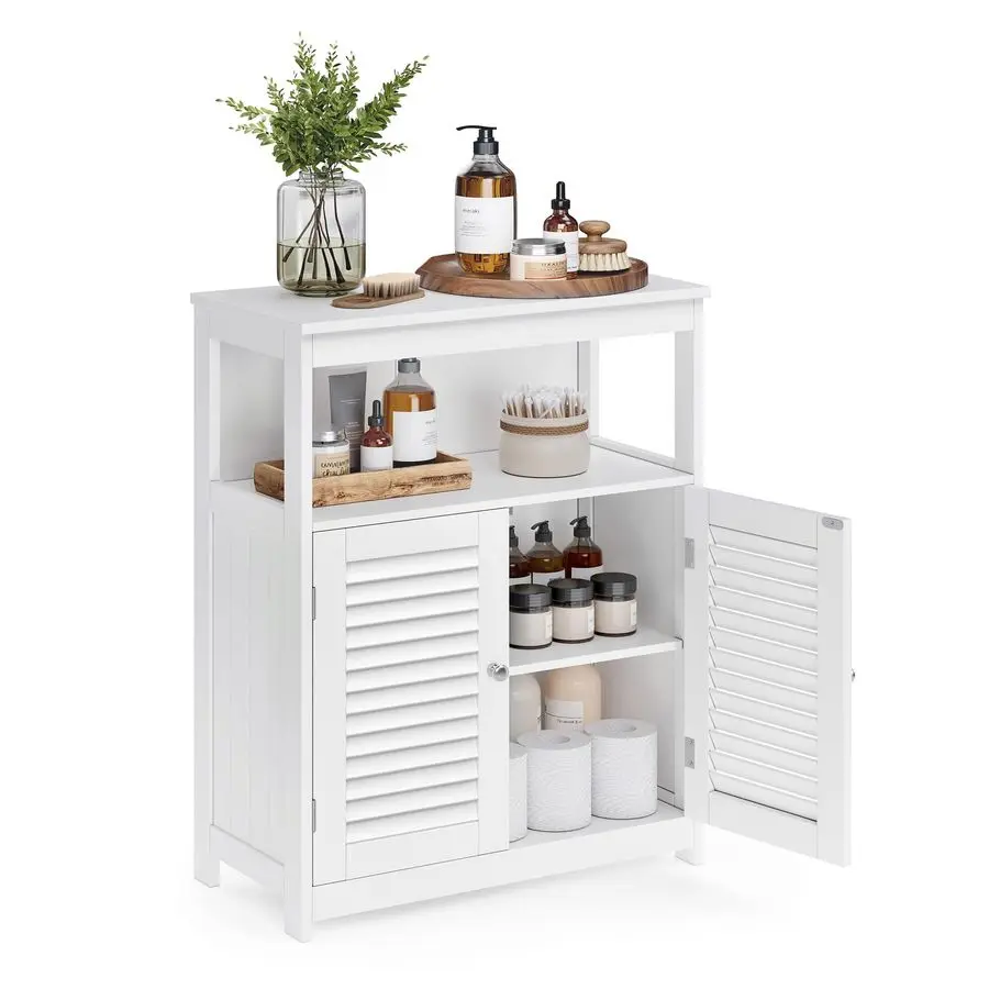 

Floor Storage Cabinet, Freestanding Storage Unit with Double Shutter Doors and Adjustable Shelf, for Living room, Bathroom, Ent
