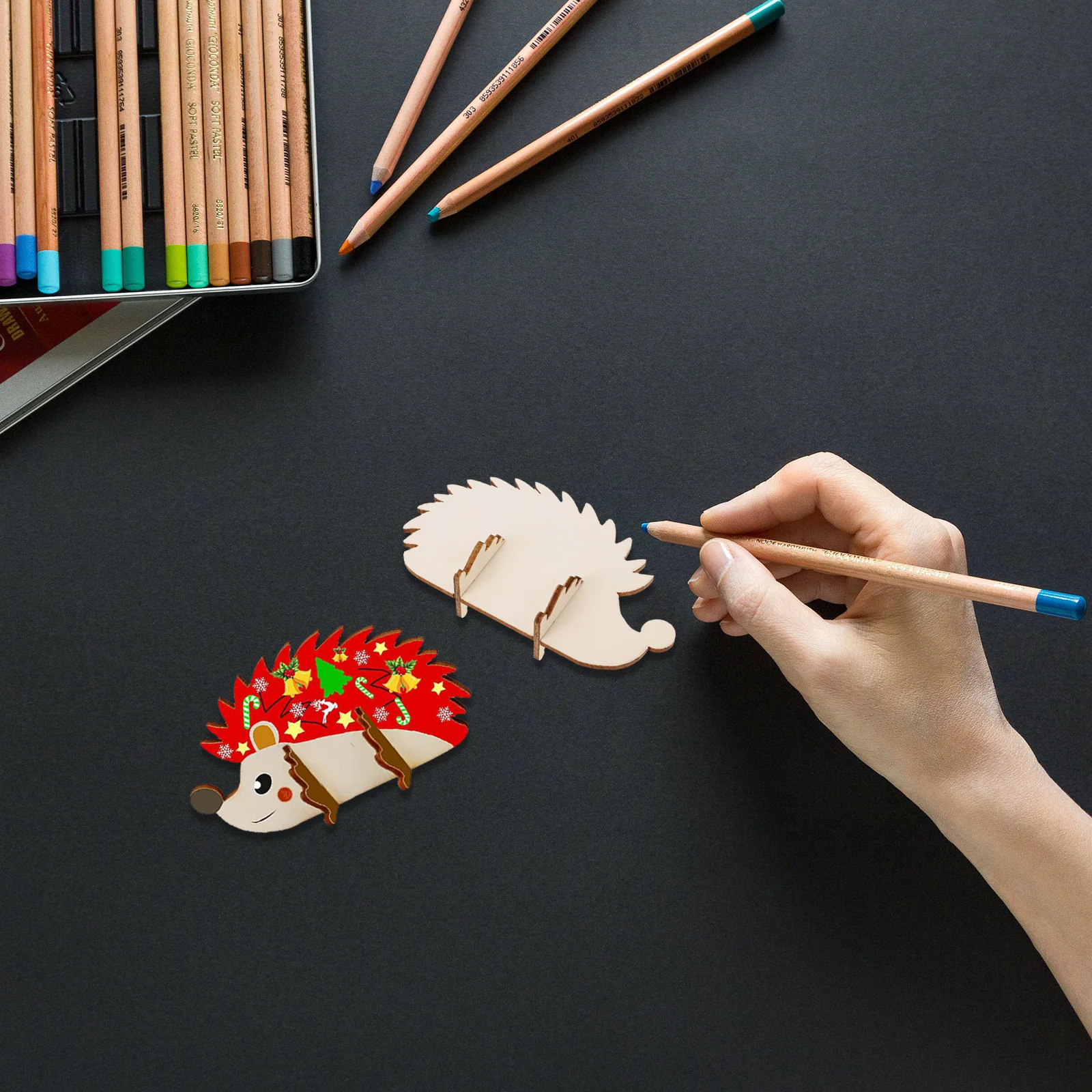 

20Pcs Hedgehog Wood Slice DIY Animal Wooden Crafts Set Creative Decorations Party Home Office Supplies Hedgehog Kits