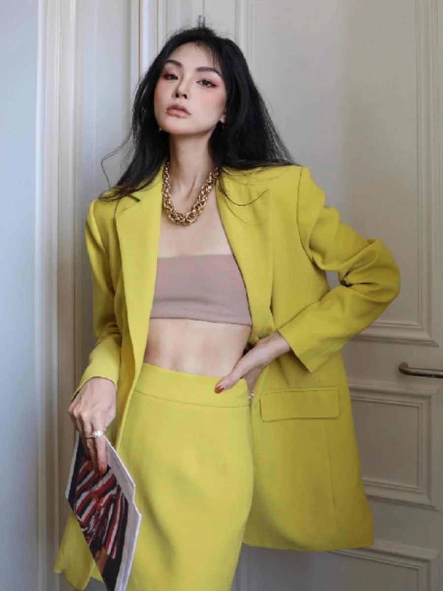 

Ele Mustard Yellow Suit Jaet And Skirt Two-Piece Set Profional XiaoXiang Sle Women's Faion 2025 New Arrival