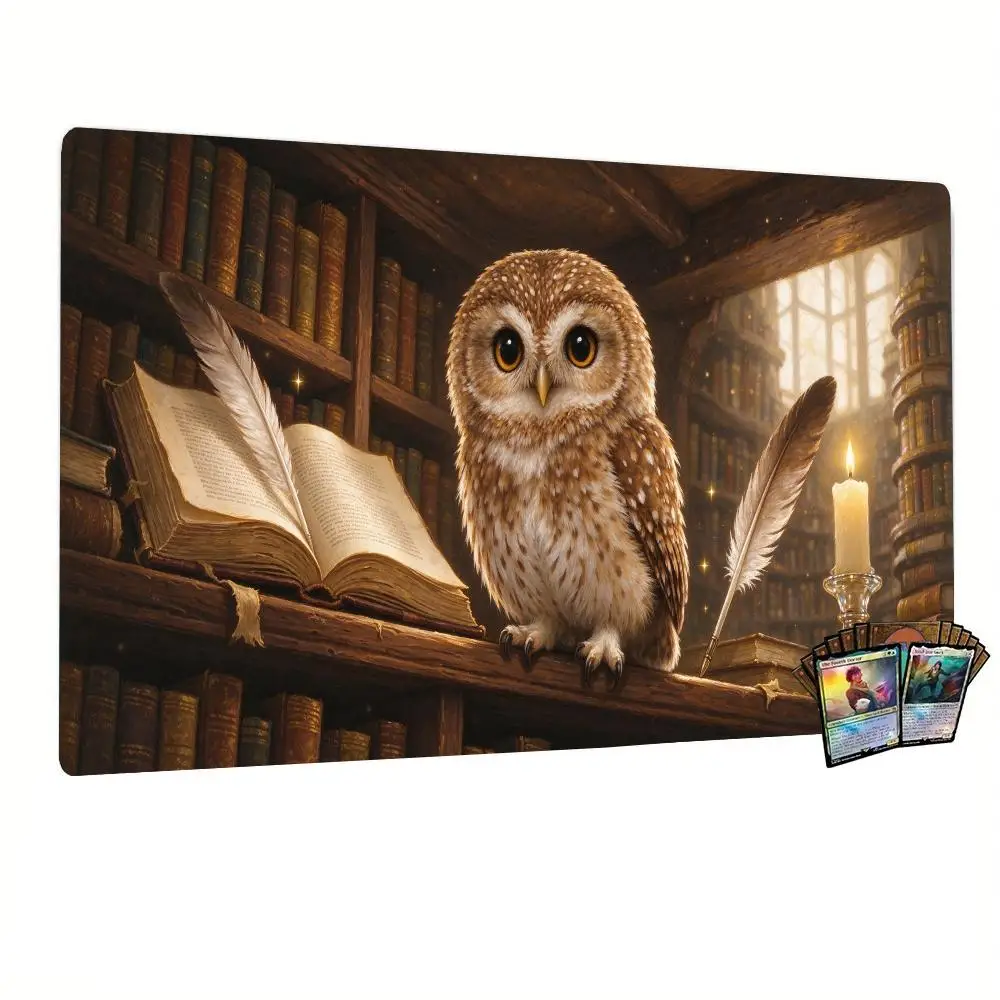 Vintage Old Library Wise Brown Owl Desk Mat Smooth Glide Thick Rubber Soft Cloth For Quiet Student Dorm Bedroom
