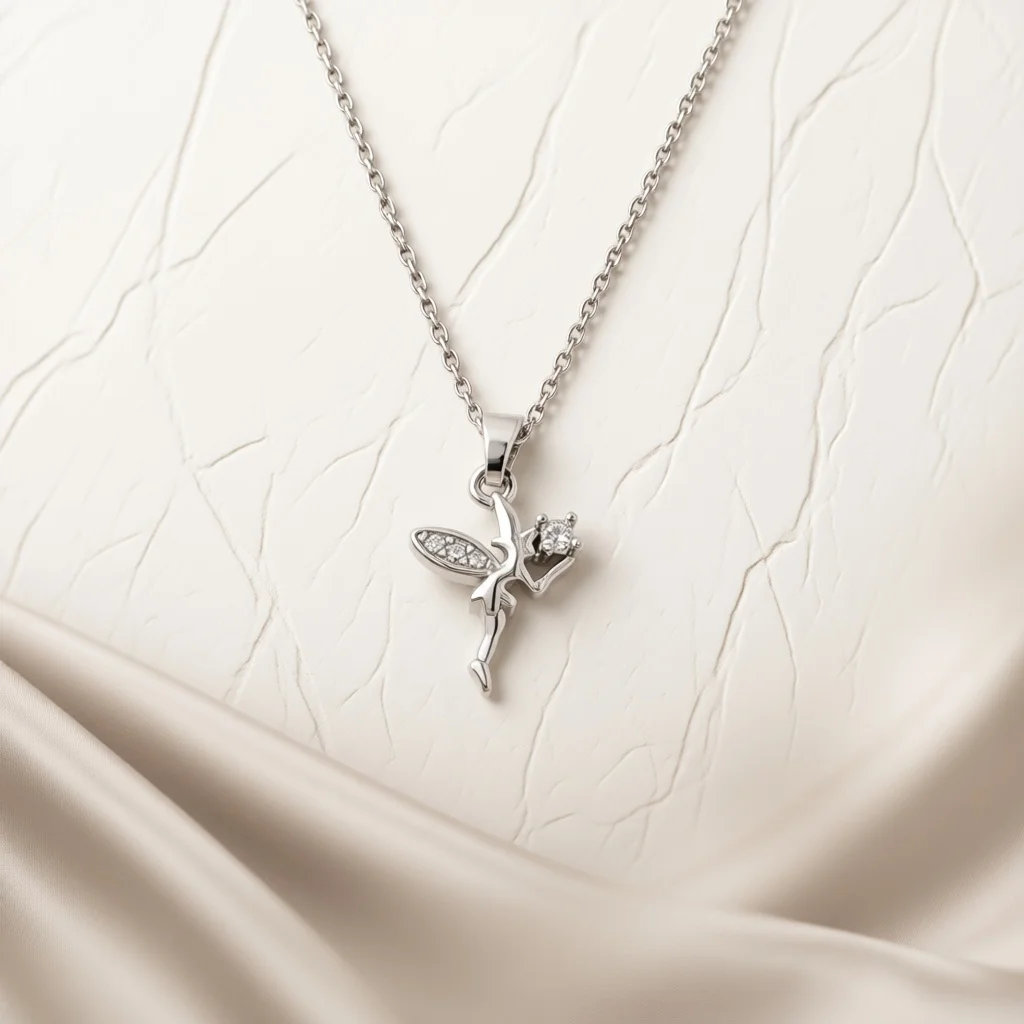 Sparkling Faceted Polished Fairy Shape Inlaid Clear Zircon Pendant Necklace Sweet Daily Wedding Party Jewelry Gifts For Women