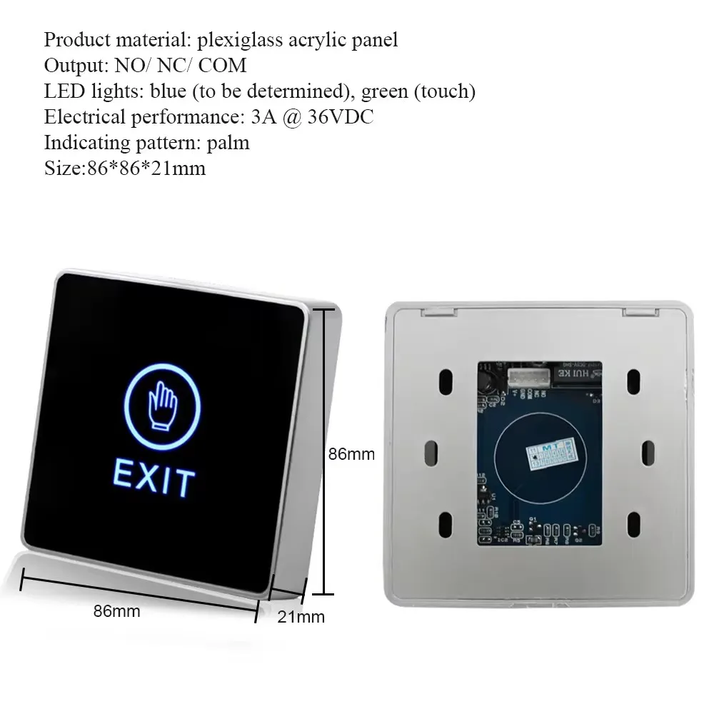 Imagem -03 - Sistema de Controle de Acesso Botão Saída Push Switch Toque Liberação Portão Abridor Entrada Toque Aberto