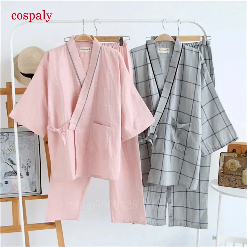 Japanese traditional style woman pajamas sleepwear print Cottom Kimono Yukata lover home bathrobe nightgown leisure wear