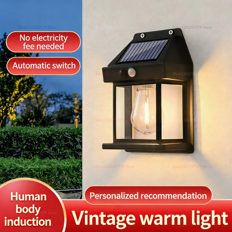 

Solar Tungsten Night Lamp Intelligent Motion Sensor Wall Lamp 3 Lighting Modes Waterproof Courtyard Garden Decoration Lantern
